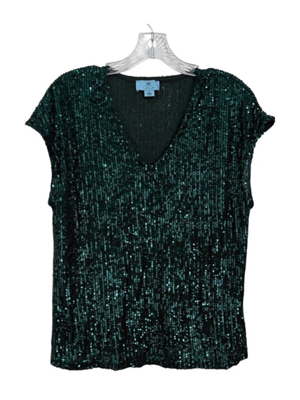 CeCe Sleeveless Emerald Green Sequin Blouse NWT